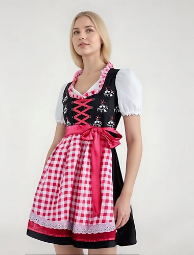  Karneval Oktoberfestbier Kostüm Kleid Dirndl Dienstmädchen Bayerisch Wiesn Damen Party Bier Festival Stoff im traditionellen Stil