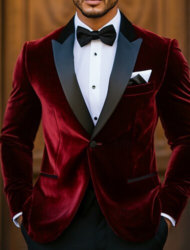 Pánské Blejzr Blejzr Párty Formální večer Vinobraní Jednobarevné Jednořadové sako s jedním knoflíkem Běžný Polyester Pánské Oblek Bordó - Kolopy do špičky