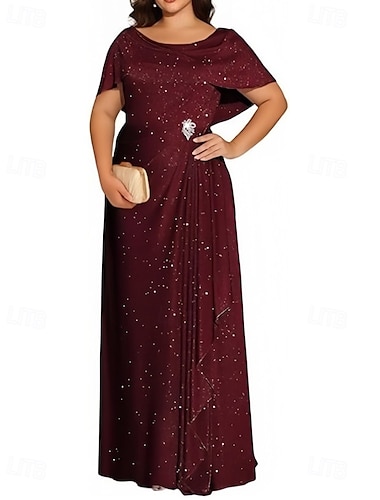  A-Linie Kleider für Hochzeitsgäste Elegant Kleid Hochzeitsgast Verlobung Bodenlang Kurzarm Rundhalsausschnitt Lurex Stoff mit Falten Kristalle 2025