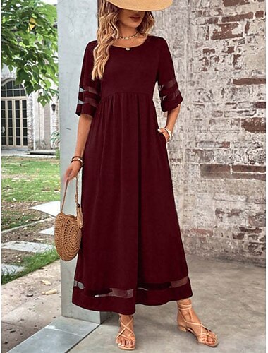  Damen Maxikleid A Linie Kleid Sommerkleid Lässig Täglich Normale Passform Einfach Halbarm V Ausschnitt Schwarz Wein Grün Sommer