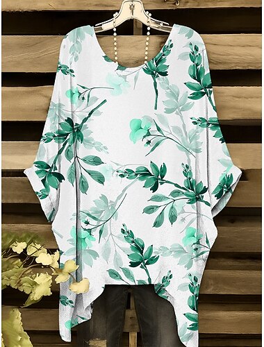  Damen Bluse Blumen Grafik Elegant Vintage Täglich Kurzarm Fledermaus Ärmel Rundhalsausschnitt Normale Oberteile Täglich Ferien Urlaubskleidung Gelb Blau Purpur Grün Sommer Frühling