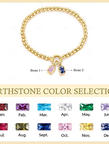  Armband mit Geburtssteinanhänger – zwei individuell gestaltete Geburtssteine, um Romantik an Ihrem Handgelenk zu tragen. Es ist ein perfektes Geschenk für Ihre Frau/Mutter/Freundin zum Valentinstag,