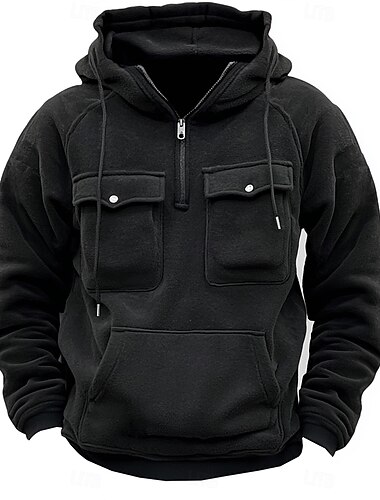  Herr Huvtröja Huvtröja med dragkedja i Quarter Huvtröja i fleece Taktisk Svart Huva Slät Ficka Sport & Utomhus Ledigt Dagligen Streetwear Häftig Ledigt Vinter Vår & Höst Kläder Pull Tröjor