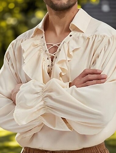  chevalier ritter outlander grande taille rétro vintage punk et gothique médiéval renaissance 17ème siècle t-shirt costume à volants pour hommes vintage cosplay performance fête chemise de mascarade