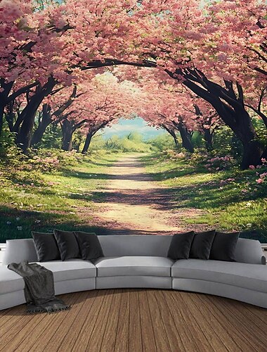  landskap av växter blommor välvda dörrar och små stigar hängande gobeläng väggkonst stor gobeläng väggmålning dekor fotografi bakgrund filt gardin hem sovrum vardagsrum dekoration