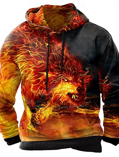  Herr Varg Huvtröjor Tröja Huvtröja Långärmad Huvtröja Rund hals Häftig 3D-tryck Nattklubb Streetwear Svart Gul Snörning Grafisk Höst Vinter Designer