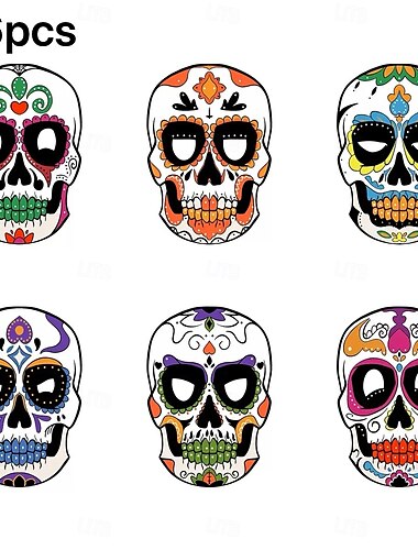  6 Stück mexikanische Halloween-Papiermasken zum Tag der Toten, Festival-Party-Dekorationen, gruselige Papiermasken für Halloween und Dia de los Muertos