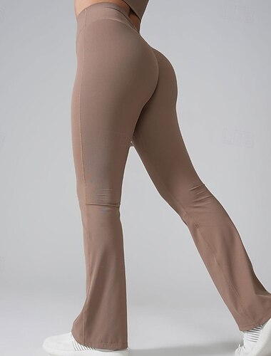  Damen Fitnesshose Yoga-Leggings Sporthosen Ausgebreitet Yoga Fitness Pilates Hosen Schwarz Orange Braun Herbst Winter Sport Sportkleidung Mikroelastisch
