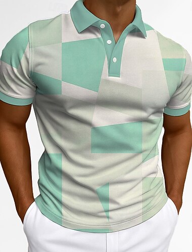  Herren Patchwork Polo Kurzarm Polokragen Büro Geschäft Alltagstauglich Knöpfe 3D-Druck Sommer Rubinrot Grün Orange