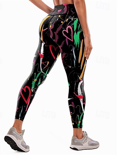  Damen Strumpfhosen Leggings Streetwear Lässig Volle Länge Hohe Taille Herz Elastischer Bund Atmungsaktivität Sport Dehnbar Urlaub Lässig Alltagskleidung Schwarz Sommer Normale Passform