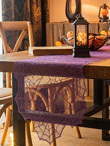  Halloween-bordlöpare med svart spindelnät - kuslig dekorativ detalj för matbord, fester och festliga firanden