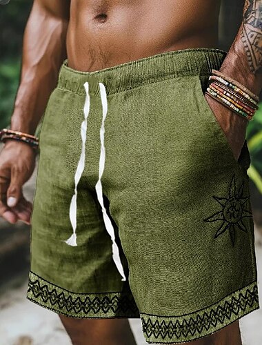  Herren Shorts Leinenshorts Sommershorts Strandshorts Patchwork Elastischer Bund Einfach Komfort Atmungsaktiv Kurz Outdoor Täglich Strand Urlaub Mode Himmelblau Grün