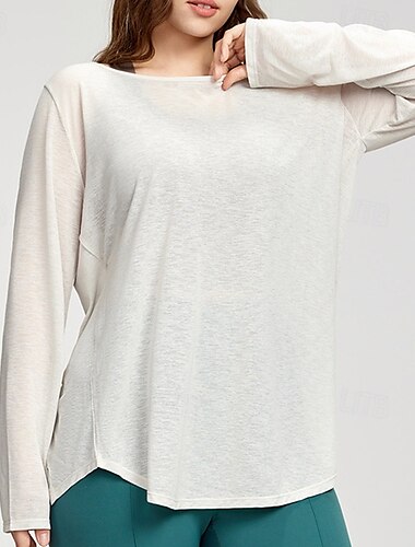  Damen Sportshirts Hautfreundlich Weichheit Atmungsaktiv Geteilt Langarm Sport Einfarbig Oberteil Für Fitnessstudio Pilates Zumba Lässiger Schnitt Sportkleidung