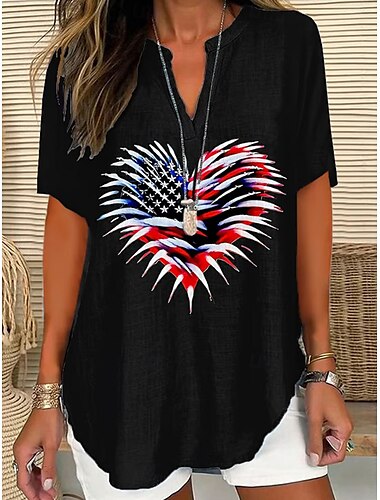  Amerikaanse onafhankelijkheidsdag Dames Blouse Grafisch Vlag Vintage Stijlvol Modern Korte mouw V-hals Normale tops Dagelijks Zwart Wit Blozend Roze Rood blauw Zomer Lente