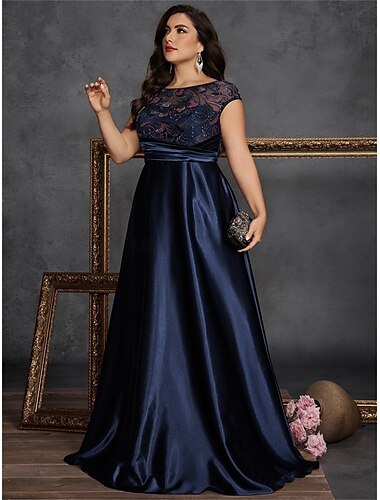  A-Linien Plus Size Kleider Elegantes Kurvenkleid Formelles Hochzeitsbodenlänges Ärmellos Rundhalsausschnitt Satin mit Falten 2025