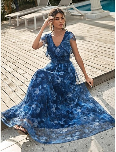  A-Linie Quinceanera-Kleider Elegant Kleid Formell Hochzeit Bodenlang Ärmellos V Ausschnitt Chiffon mit Blumenmuster 2025