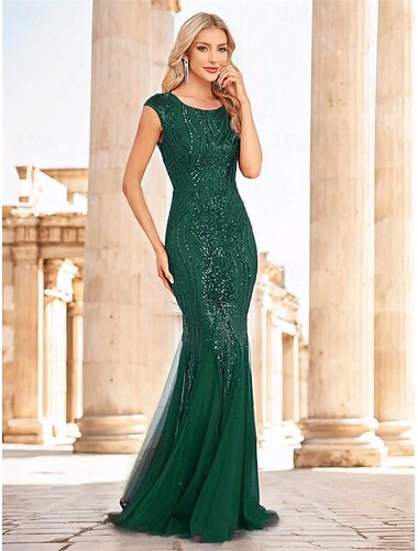  Meerjungfrauenschnitt Quinceanera-Kleider Elegant Kleid Formell Hochzeit Bodenlang Ärmellos U-Boot-Ausschnitt Polyester mit Paillette 2025