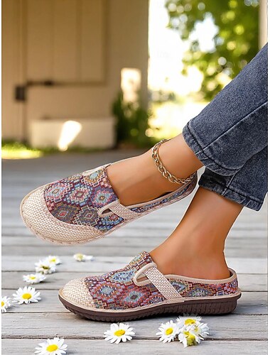  Damen-Slipper im Ethno-Stil – bequeme Flats im Vintage-Stil für Gartenspaziergänge, Naturreisen und Boho-Outfits