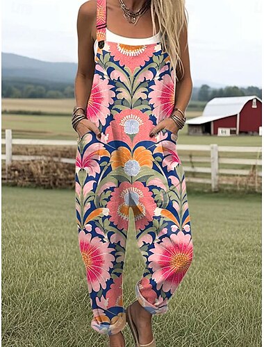  Damen Overall Aktiv Blumen Ärmellos Gerade Urlaub Täglich Lässiger Schnitt Gelb Rosa Blau Sommer