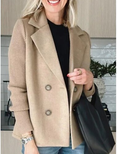  Damen Blazer Atmungsaktiv Bequem Tasche Lässig Einfach Büro Straße Lässig Alltagskleidung Doppelreihig Regulär Umlegekragen Normale Passform Langarm Oberbekleidung Schwarz Rosa Braun Frühling Herbst