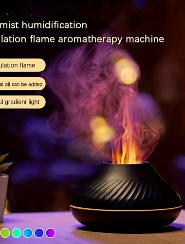  neuer Aromatherapie-Luftbefeuchter mit Flammenlicht, Ultraschall-Sprühduft, Duftauffüllung, Duftmaschine, ätherisches Öl, Luftbefeuchter, Aromatherapie-Maschine, Kerze, 7-farbiges Atmosphärenlicht