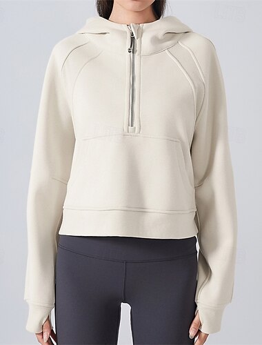  Damen Sportjacke Winddicht Warm Mit Kapuze Langarm Sport Einfarbig Jacke Für Pilates Laufen Yoga Sportkleidung