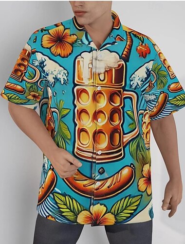  Oktoberfest Bier Wurst Hawaiihemden Aloha-Hemd Bayerisch München Deutsch Grafik Für Herren Erwachsene Karneval Oktoberfestbier 3D-Druck Urlaub Party