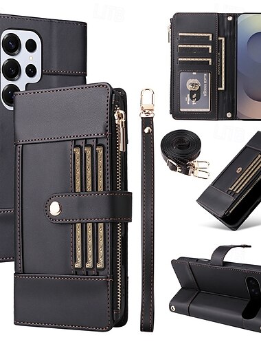  Handyhülle für Samsung Galaxy S24 S23 S22 S21 Ultra Plus A55 A35 A25 A15 5G A54 A34 A14 A73 A53 A33 A23 A13 A72 A52 A42 A32 A22 A12 A02 Brieftaschenetui mit Ständerhalter Reißverschluss