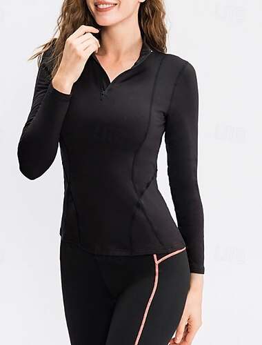  Damen Sportshirts Stehkragen Elastisch Warm schweißabsorbierend Reißverschluss Langarm Sport Farbblock Oberteil Für Pilates Fitnessstudio Laufen Enge Passform Sportkleidung