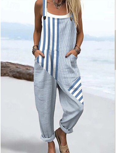  Dam Jumpsuits Aktiv Grafisk Ärmlös Ärmlös Brett skaft Ficka Knappar Semester Gata Lös passning Svart Rodnande Rosa Blå Sommar