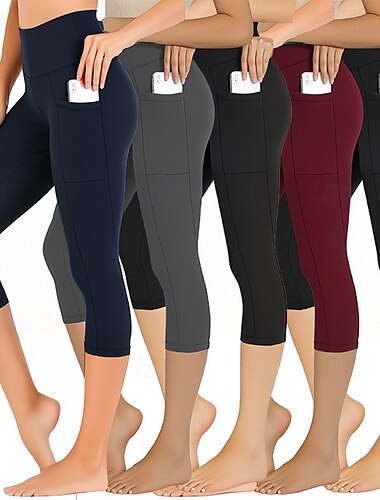  Femmes Pantalon capri Leggings Streetwear Occasionnel Longueur mollet Naturel Uni Avec Poches Taille Élastique Confortable Extérieur Vacances Yoga Athleisure Vin Gris Noir Bleu de minuit Été Coupe