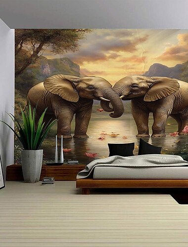  Waldtier Elefant Landschaft hängende Wandteppich Kunst große Wandteppich Wandbild Dekoration Fotos Hintergrund Teppich Vorhänge Home Schlafzimmer Wohnzimmer Dekoration