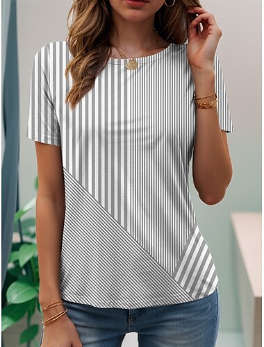  Damen T Shirt Grafik Stilvoll Klassisch Lässig Kurzarm V Ausschnitt Normale Oberteile Täglich Druck Gelb Hellgrün Rosa Blau Purpur Sommer Frühling