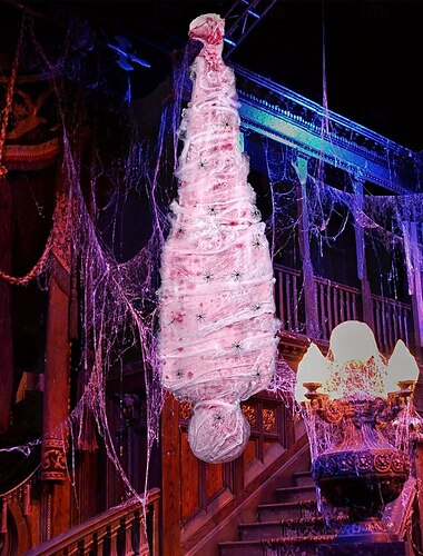  Εξωτερικά στηρίγματα για το Halloween - τρομακτικό σώμα πτώματος με ψεύτικο ιστό αράχνης και κρεμαστό δέντρο διακόσμηση σε μοντέρνο στυλ, πλαστικό υλικό χωρίς φτερά, χρήση χωρίς μπαταρίες, ιδανικό για