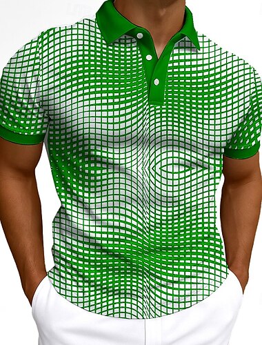  Herren Optische Täuschung Geometrisch Polo Kurzarm Polokragen Alltagstauglich Modern Streetstyle Sport & Outdoor Athleisure Alltagstauglich Knöpfe 3D-Druck Sommer Rubinrot Grau Grün