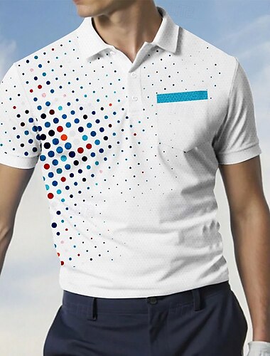 Herr Prickig Golf Sport pikétröjor Kortärmad Polotröjor Skjortor med krage Business Casual Utomhus Fritids- Dagliga kläder Knappar 3D-utskrift Sommar Svart Vit Rubinrött