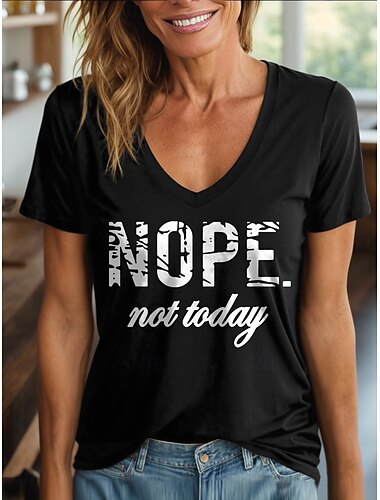  Damen T Shirt Grafik Buchstabe Vintage Stilvoll Klassisch Kurzarm V Ausschnitt Normale Oberteile Täglich Druck Schwarz Weiß Rosa Rote Blau Sommer Frühling