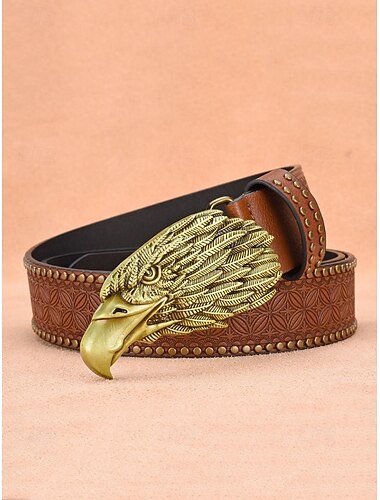  Westerngürtel für Herren mit Adlerkopfschnalle – geprägter Vintage-Gürtel aus Kunstleder mit Nietendetails für Cowboys, Outdoor-Events und den Country-Stil