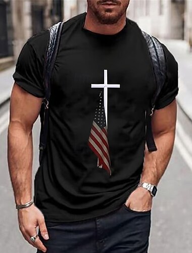  男性用 Tシャツ 半袖シャツ ティートップ 半袖 クルーネック 夏 アメリカの米国旗 ファッション デザイナー ベーシック プリント バケーション ストリート お出かけ ブラック ホワイト イエロー メンズトップTシャツ