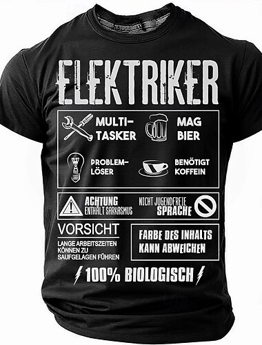  Herren Elektriker Deutsch T Shirt Kurzarm T-Shirt 3D-Druck Rundhalsausschnitt Hemd Mode Übertrieben Täglich Party Straße Lässig Schwarz Rote Blau Sommer Frühling Ganzjahres Bekleidung S M L XL XXL