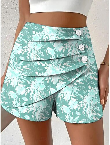  Damen Chinos Shorts Urlaub Vintage Ethno-Stil Kurz Hohe Taille Blumen Grafik Plissiert Mikroelastisch Urlaub Straße Täglich Rubinrot Gelb Rote Grün Sommer Frühling Normale Passform