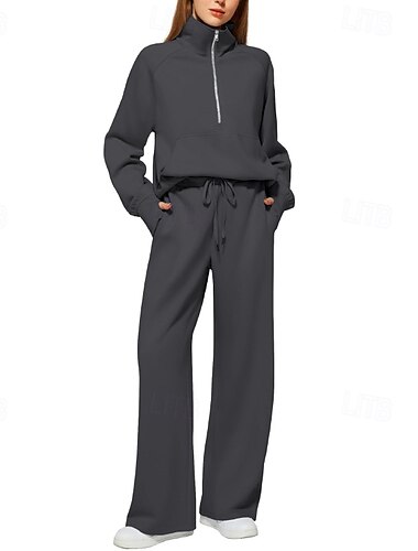  Damen Trainingsanzug Jogginghose Spitze Weites Bein Athleisure Herbst Langarm Winddicht Fitnessstudio Laufen Sport Sportbekleidung Sportkleidung Einfarbig Schwarz Weiß Leicht Grün