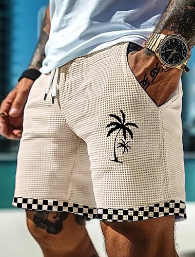  Herr Kokosnötsträd Rutig Rutnät / Pläd Våffelshorts Svett shorts Casual shorts Medium Midja Hawaiisk Semester Joggning Träningspass Elastisk dragsko i midjan Shorts med fickor Designer Kläder