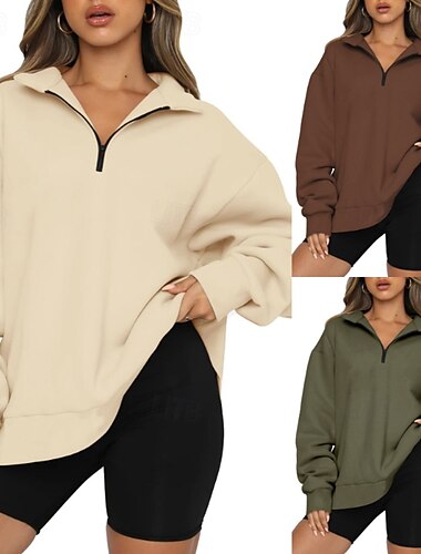  Mujer Parte superior de la pista Pull-over Cremallera de un cuarto Manga Larga Camiseta Ropa Deportiva Otoño Resistente al Viento Absorbe la humedad Tenis Golf Corriendo Ropa de deporte Ropa de