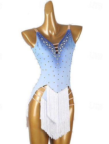  Lateinamerikanischer Tanz Kleid Quaste Kristalle / Strasssteine Damen Leistung Alltagskleidung Ärmellos Spandex