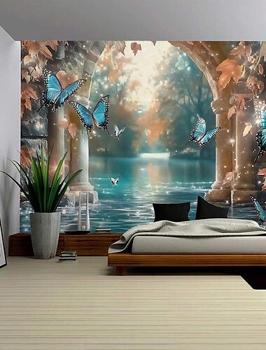  Verträumte Schmetterlingslandschaft Wandteppich dekorative Kunst Teppich Vorhang hängen Home Schlafzimmer Wohnzimmer Dekoration