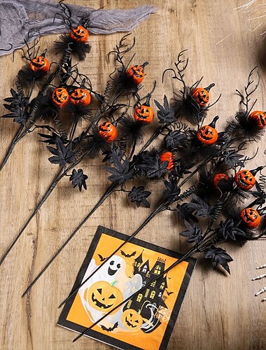  διακόσμηση τρόμου για το Halloween, μαύρη κολοκύθα τρόμου, μπουκέτο με κλαδί, διακόσμηση πάρτι, εορταστική ατμόσφαιρα, μπουκέτο