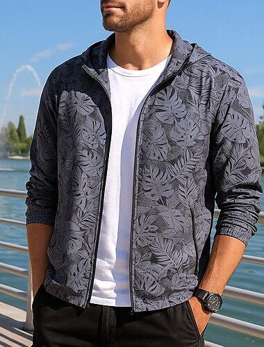  Herren Laufjacke Outdoorjacke Mit Kapuze Langarm Oberteil Athleisure Herbst Sonnenschutz Leicht Atmungsaktiv Wandern Laufen Sportbekleidung Sportkleidung Dunkelgrau Hellgrau