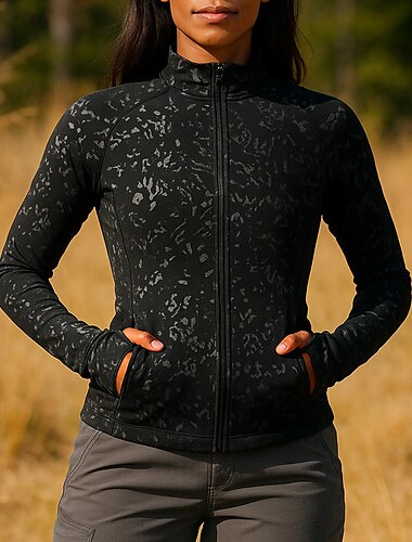  Damen Wanderjacke Sportjacke Außen Atmungsaktiv Schnelltrocknend Leicht Wanderoutfits Wanderbekleidung Herbst Jacke Spandex Tennis Golfspiel Laufen Blumenmuster Schwarz Khaki Dunkelblau