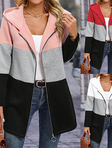  Per donna Giacca con Cappuccio Confortevole Traspirante Cerniera Blocco di colore Casual Semplice Vacanza Streetwear Casuale Abbigliamento quotidiano Cerniera Regolare Con Cappuccio Vestibilit